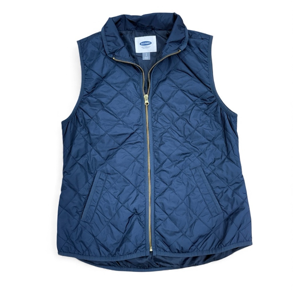 Old Navy Dark Blue Quilted Small Vest Gold Zipper